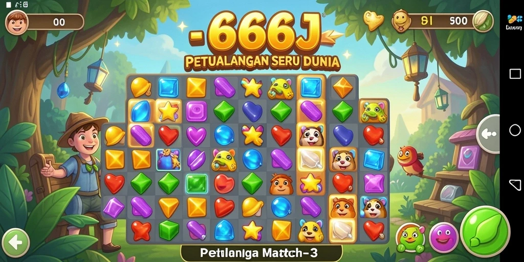 Screenshot gameplay 666J menampilkan keseruan mencocokkan permata.