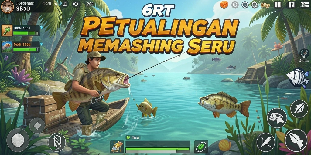 Gameplay menarik 6RT menunjukkan aksi memancing yang seru di laut.