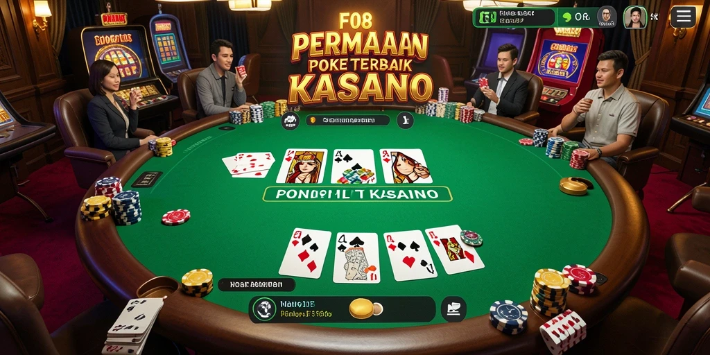 Tampilan screenshot utama F08 menampilkan suasana bermain Poker yang seru.