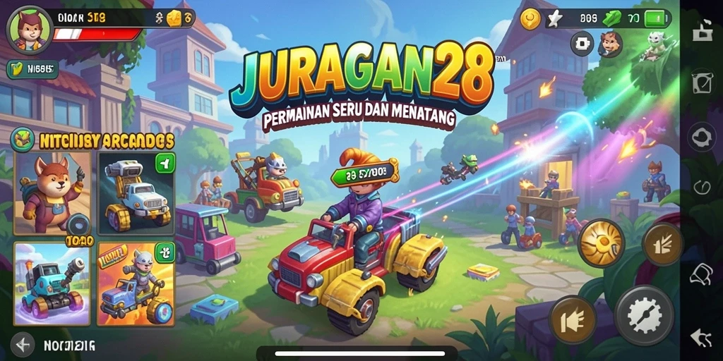 Menampilkan gameplay seru dan penuh tantangan dalam JURAGAN28.