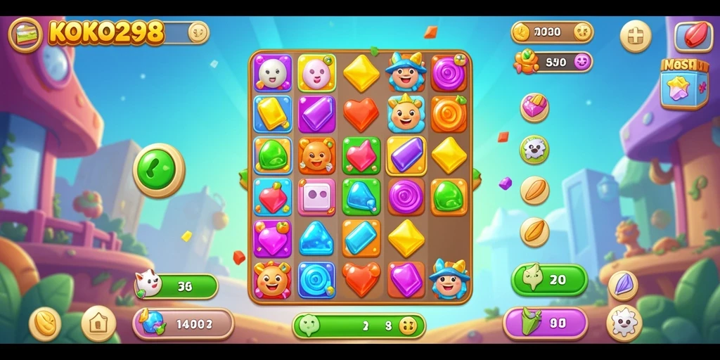 Tampilan gameplay Match-3 yang seru dan penuh warna di KOKO288.