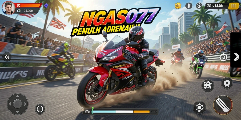 Gameplay NGASO77 menampilkan balapan motor yang seru dan mendebarkan.