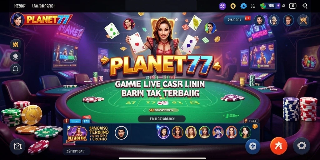 Screenshot utama PLANET77 menampilkan dealer langsung dan gameplay yang seru.