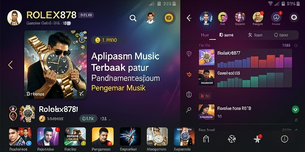 Tangkapan layar utama ROLEX878 menunjukkan antarmuka pengguna yang menarik dan penuh fitur musik.