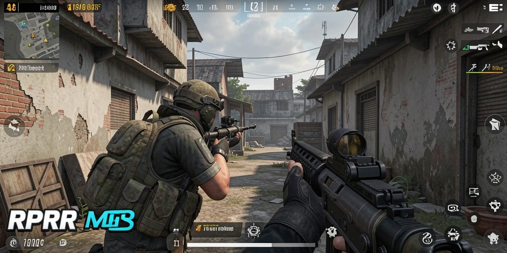 Screenshot utama RPRR menampilkan aksi tembak-menembak yang intens.