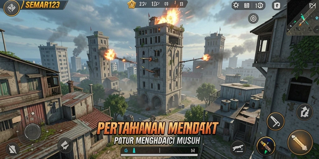 Tampilan menarik dari gameplay Tower Defense di SEMAR123.
