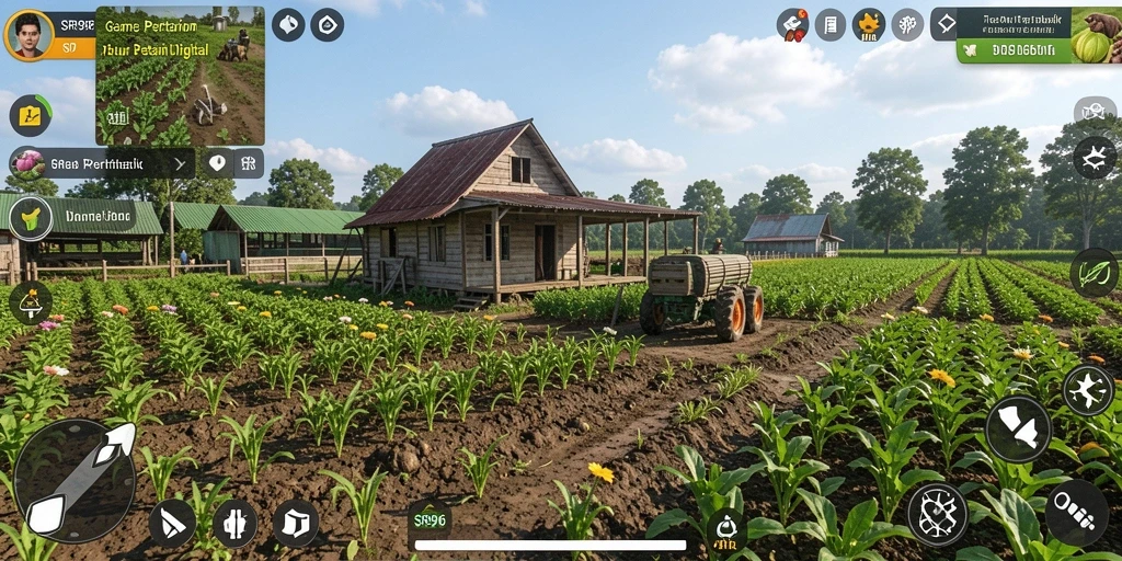 Tampilan gameplay SR996 yang menampilkan aktivitas bertani yang seru dan menyenangkan.