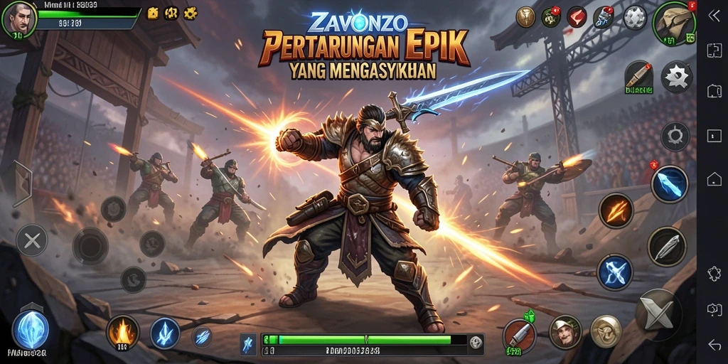 Screenshot ZAVONZO menampilkan aksi pertarungan yang mendebarkan.